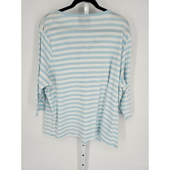 Basic Editions Women's Blue White Striped V-neck Embroidered T-shirt Top Size 2X - Picture 4 of 4